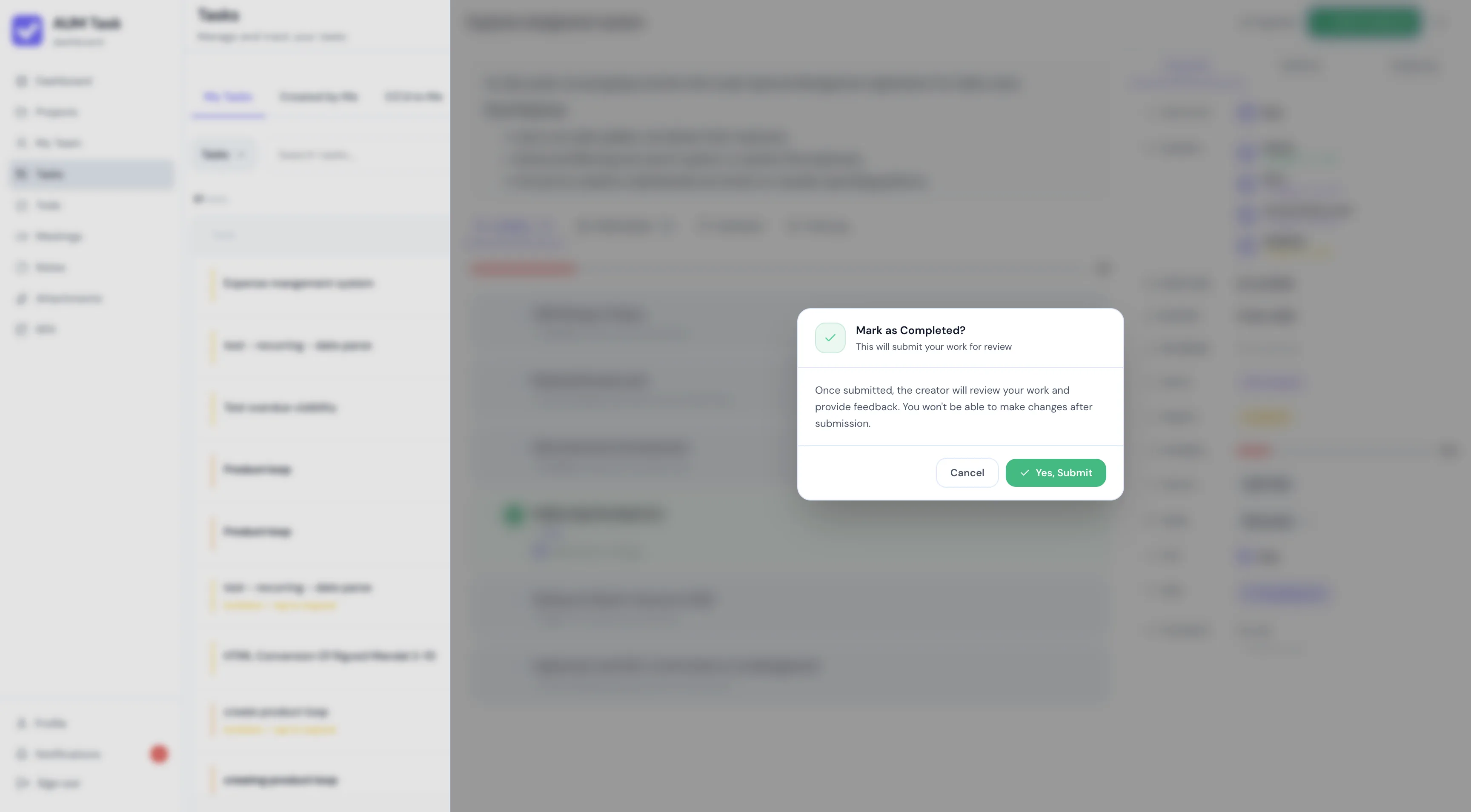 Work Completion Submission Modal